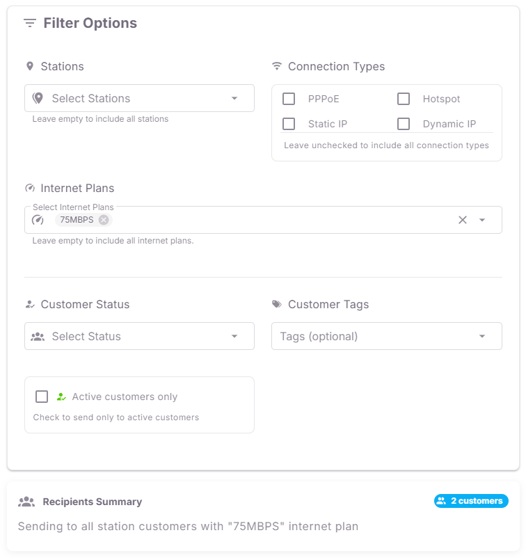 SMS Customer Filtering